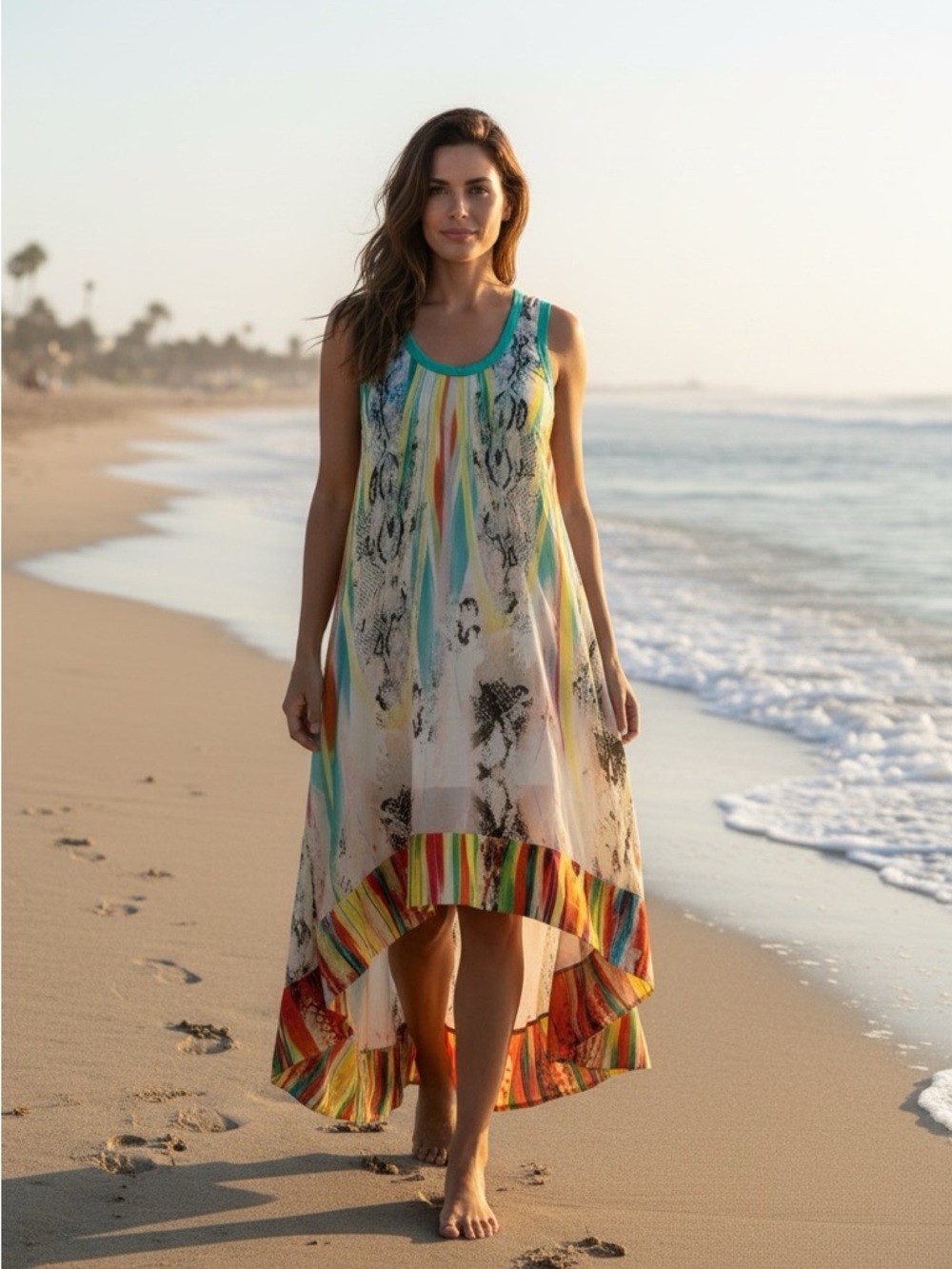 Alberto Makali XL Colorful High-Low Resort Dress